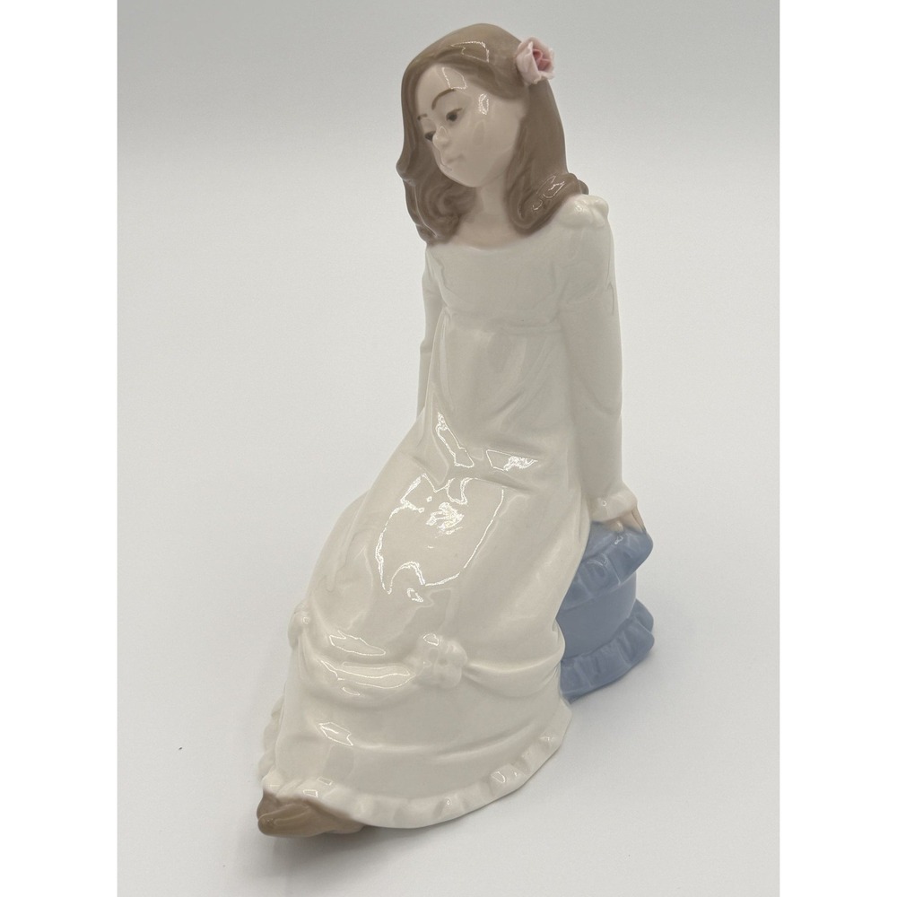 Enrique G. Nadal Porcelain Girl on Blue Cushion Figurine Spain Last Firing 1987